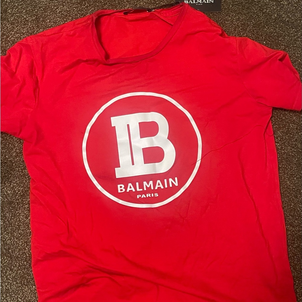Balmain Vibrant Red Tee with Logo